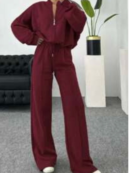 SHEIN Pants - SHEIN Wide-Leg Track Jumpsuit in Burgundy size 8/10